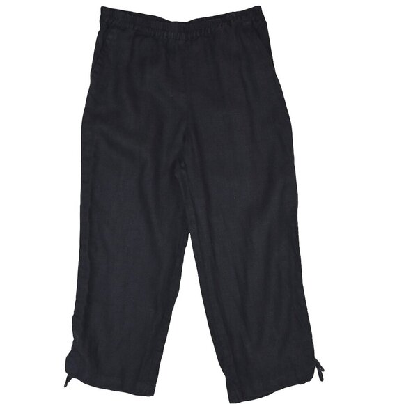 Vintage Chico’s Black 100% Linen Crop Pants Sz 1 Relaxed Fit Minimalist Coastal - Picture 1 of 9